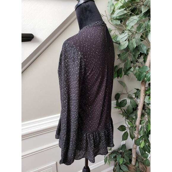 LOFT Blouse Top Womens PM Black Polka Dot Balloon Sleeve Ruffle Hem Pullover - Picture 10 of 10